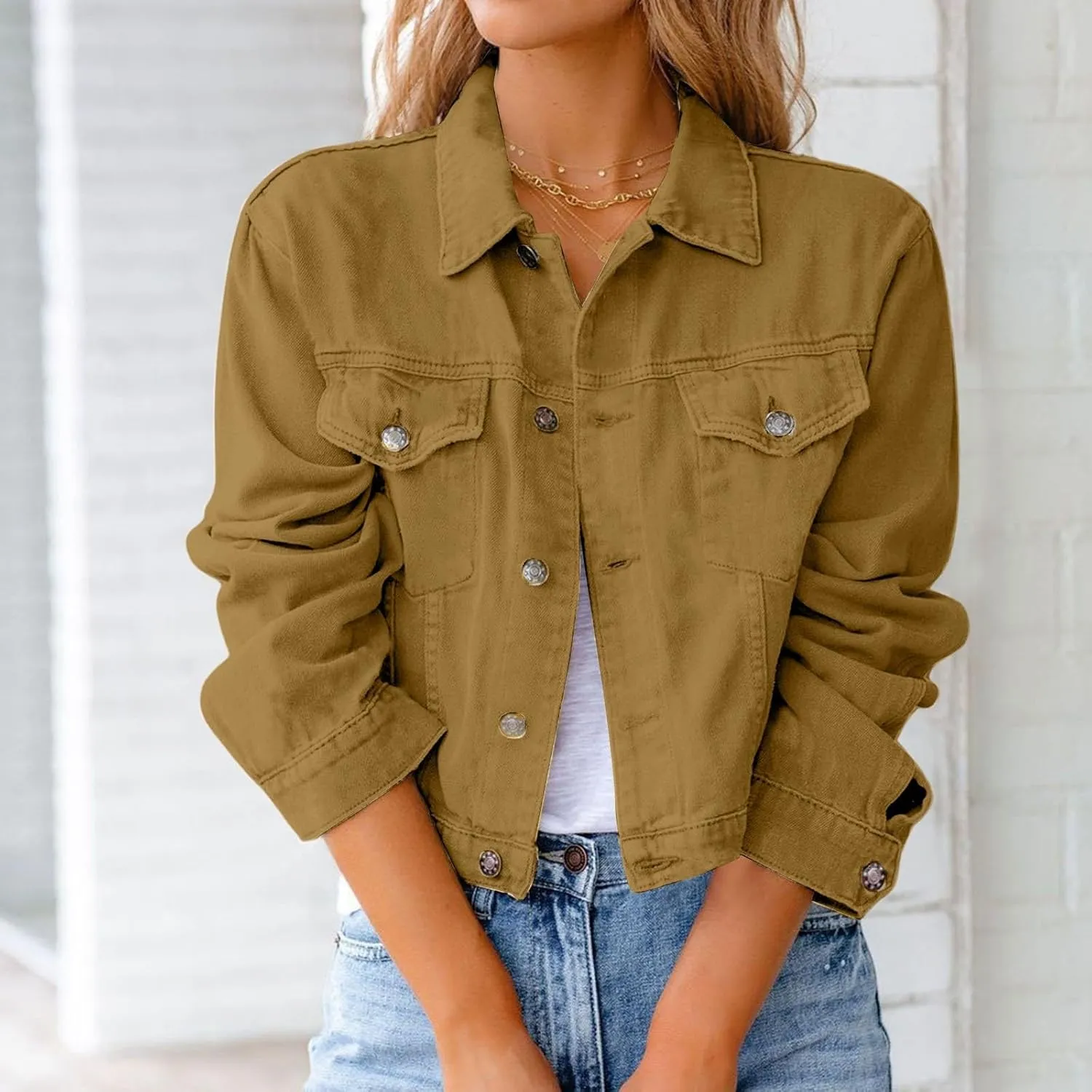 2025 Cropped Jean Jackets for Women Casual Fashion Lightweight Short Denim Jacket Stretchy with Pockets