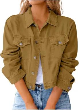 2025 Cropped Jean Jackets for Women Casual Fashion Lightweight Short Denim Jacket Stretchy with Pockets