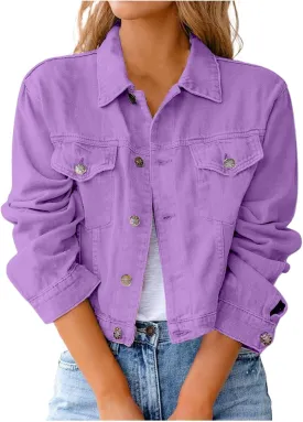2025 Cropped Jean Jackets for Women Casual Fashion Lightweight Short Denim Jacket Stretchy with Pockets