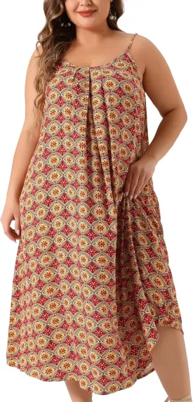 Agnes Orinda Plus Size Dresses Women's Bohemian Spaghetti Straps 2024 Summer Long Maxi Beach Dresses