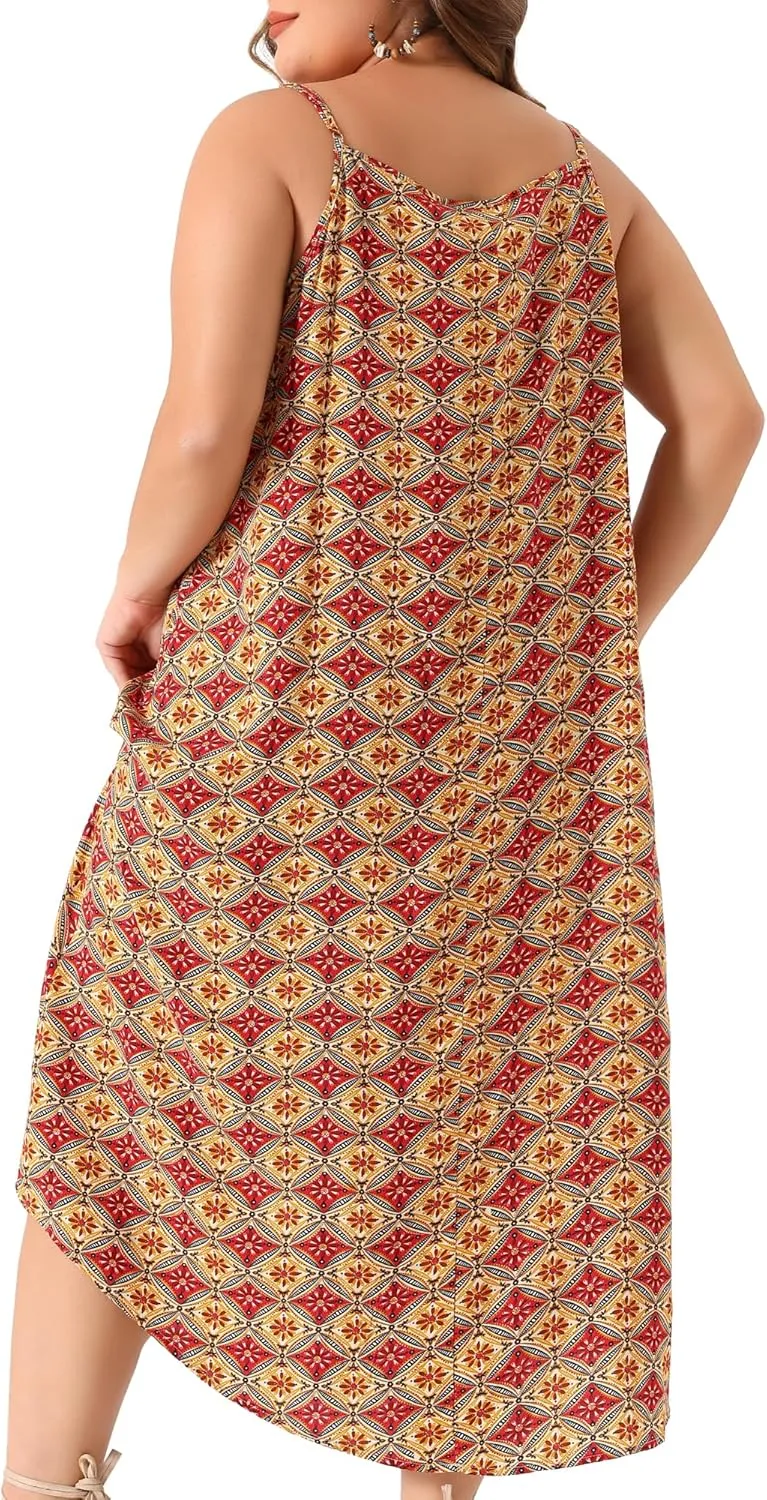 Agnes Orinda Plus Size Dresses Women's Bohemian Spaghetti Straps 2024 Summer Long Maxi Beach Dresses