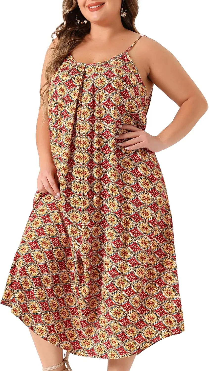 Agnes Orinda Plus Size Dresses Women's Bohemian Spaghetti Straps 2024 Summer Long Maxi Beach Dresses