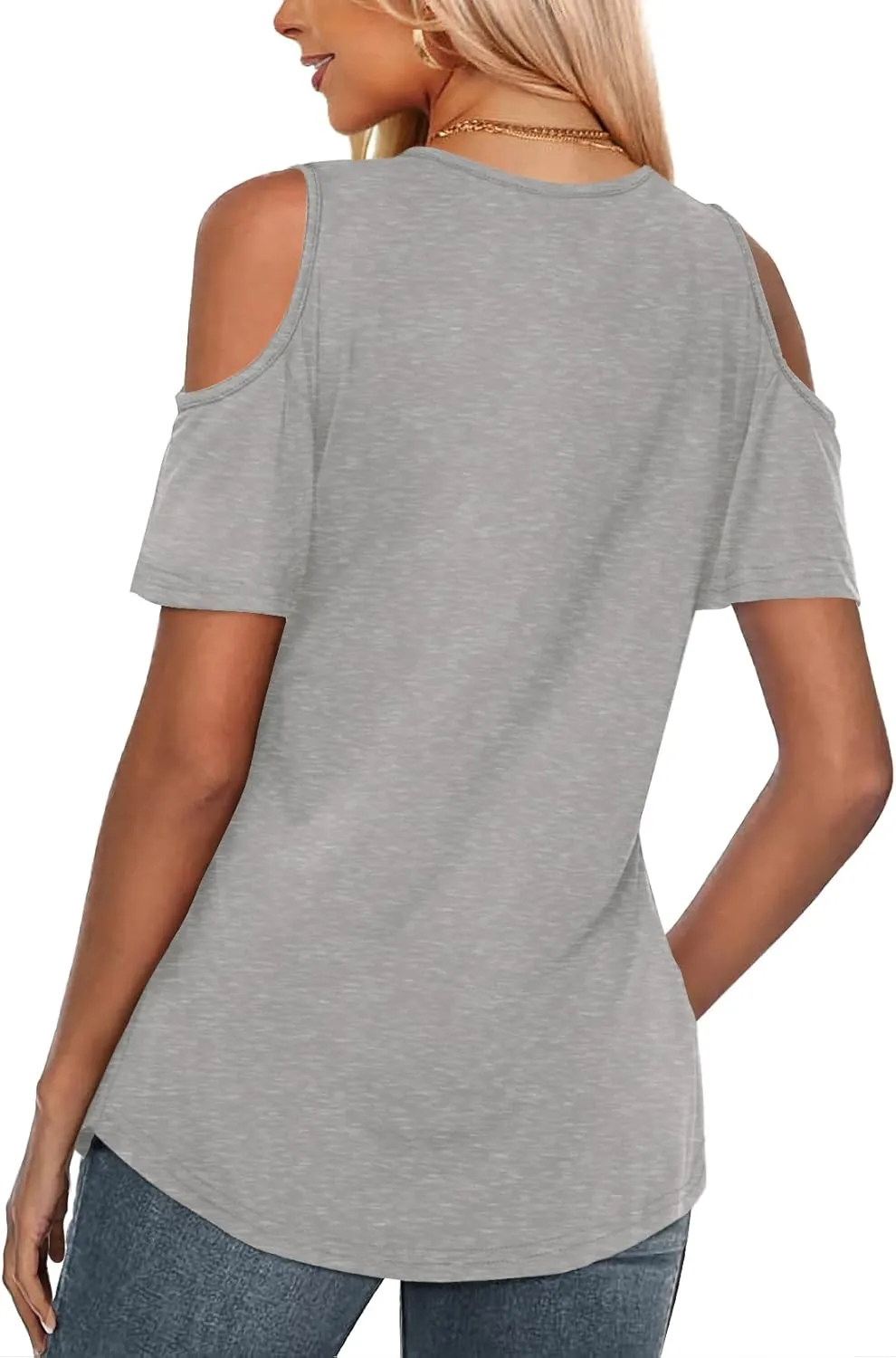 Amoretu Women's Short Sleeve Shirts Cold Shoulder Tops V Neck Blouse Tunic Shirts