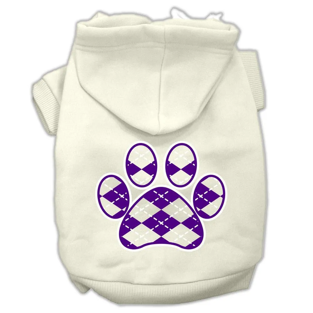 Argyle Paw Purple Screen Print Pet Hoodies Cream Size S (10)