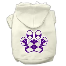 Argyle Paw Purple Screen Print Pet Hoodies Cream Size S (10)