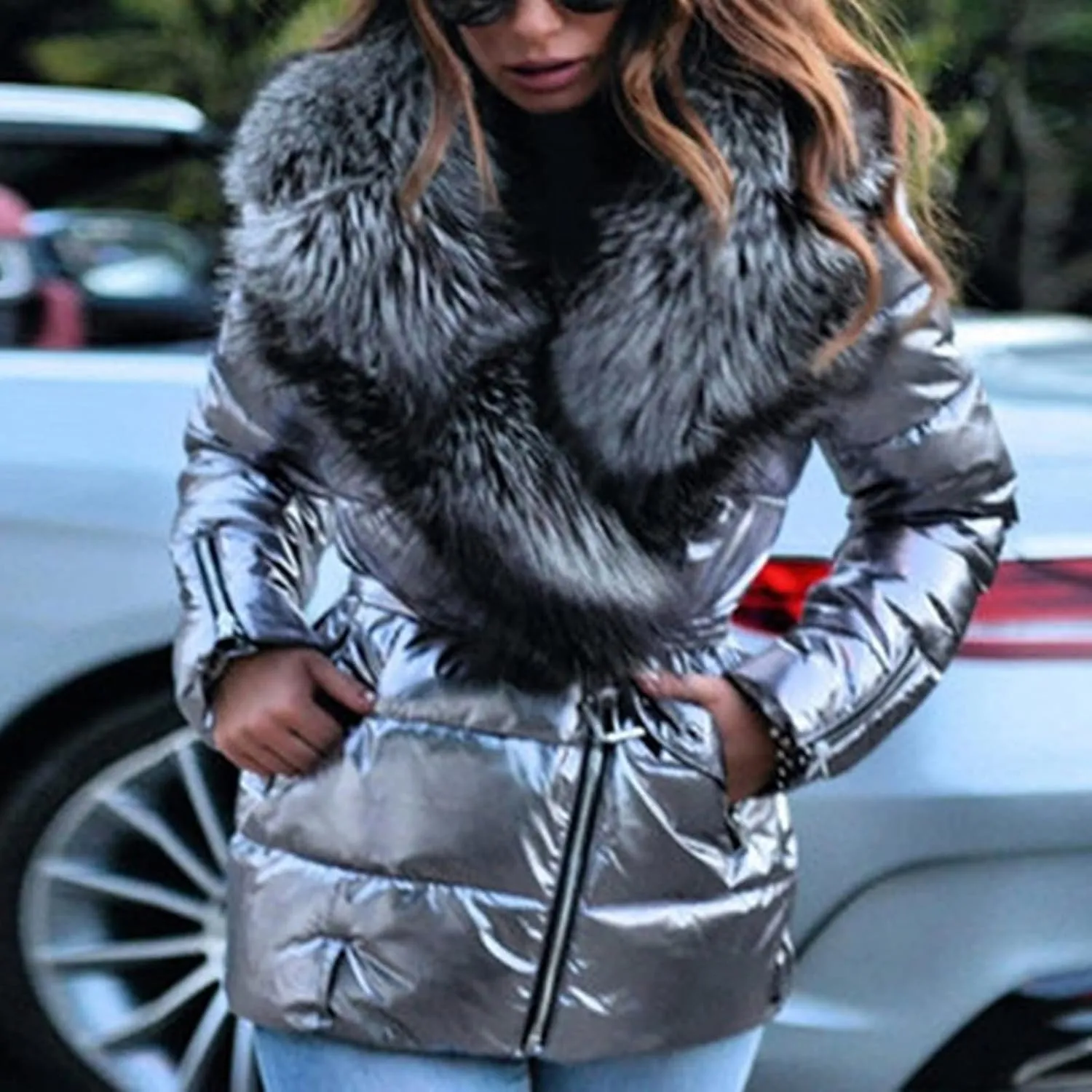 ChicCrate Sherpa Fleece Lined Jacket Women Hood Puffer Jacket Raw Hem Puffy Bubble Cotton Padded Thick Warm Coat