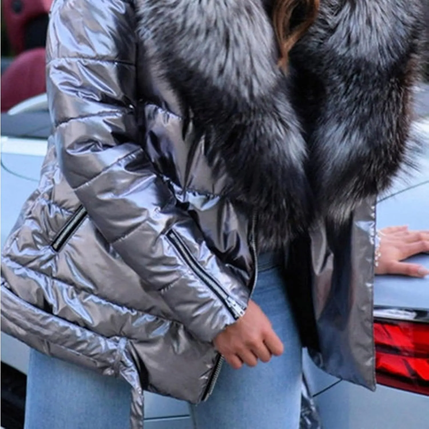 ChicCrate Sherpa Fleece Lined Jacket Women Hood Puffer Jacket Raw Hem Puffy Bubble Cotton Padded Thick Warm Coat