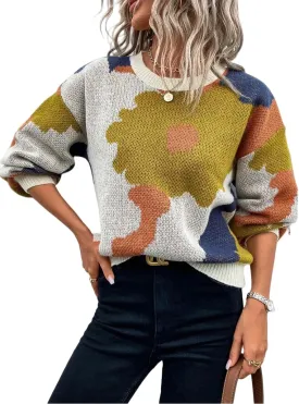 Color Block Sweater, Colorful Sweaters for Women, Graphic Sweaters, Vintage Sweater, Sweaters for Women Trendy Clearance