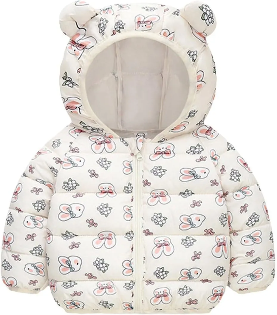 Cute Hooded Down Padded Jacket Coat for Toddler Kids Fall Winter Thicken Warm Furry Fuzzy Little Girls Snow Jacket