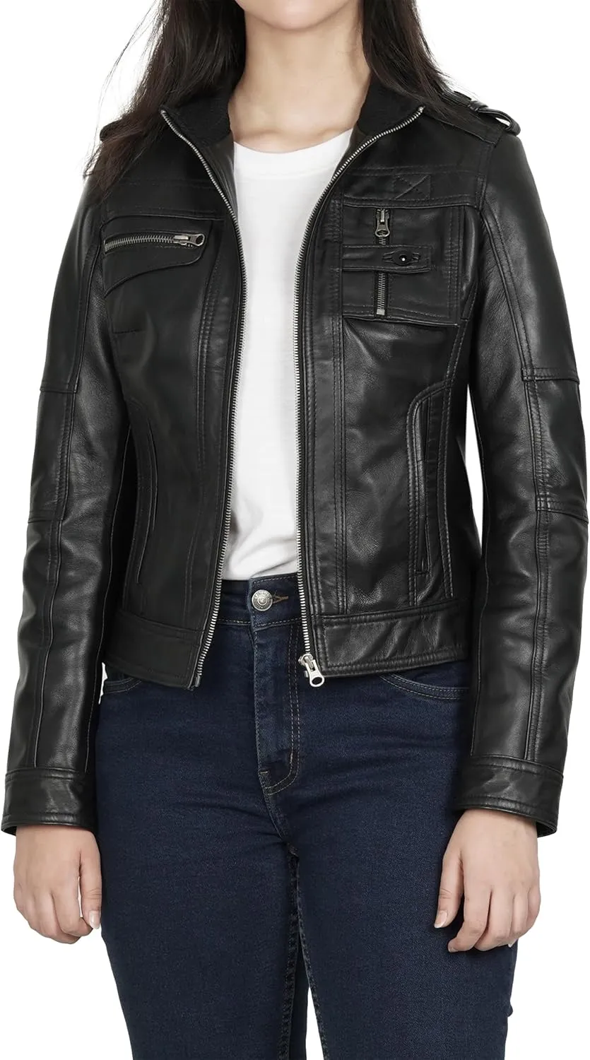 Decrum Leather Jacket Women - Casual Leather Jacket for Women