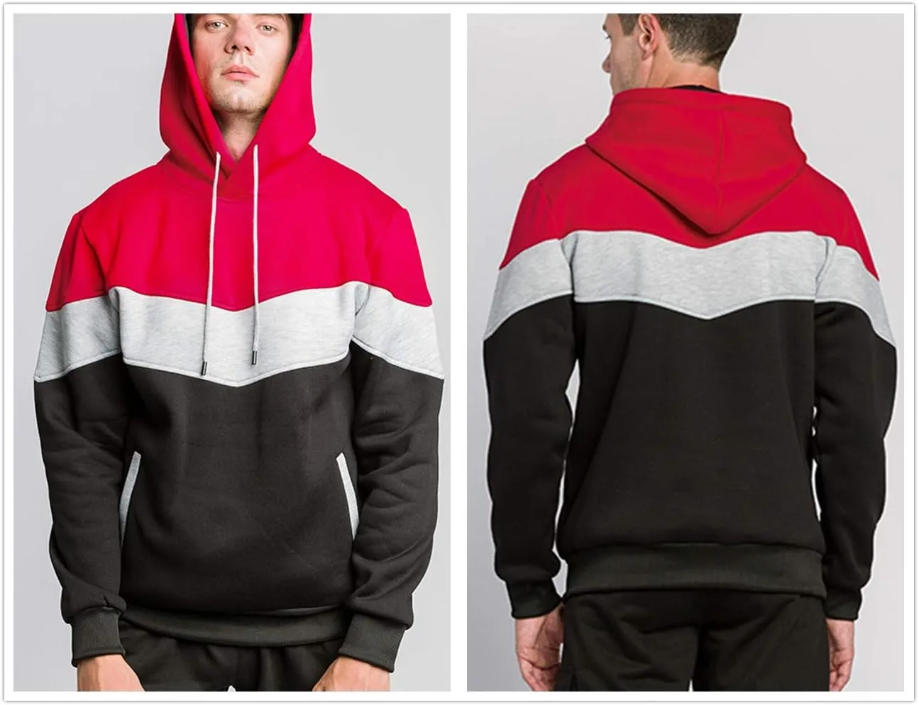 DUOFIER Mens Athletic Hoodies Color Block Hooded Fleece Sweatshirt