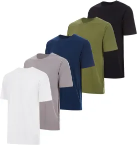 Essential Elements 5 Pack: Men's Crew Neck 100% Pure Cotton Breathable Short Sleeve T-Shirt