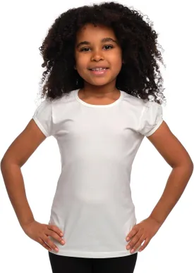 Girls Basic Short Puff Sleeve Round Neck T-Shirt, Turkish Cotton Round Neck Tee Tops