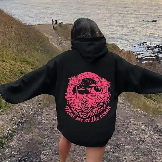 Graphic Hoodies Women Y2k Oversized Sweatshirt Long Sleeve Pullover Sweater Cute Hooded Preppy Top Aesthetic Shirts L/L