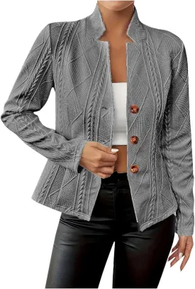 HGps8w Women's Jacquard Cropped Office Jackets, Dressy Stand Collar Business Casual Button Up Elegant Outerwear Coats