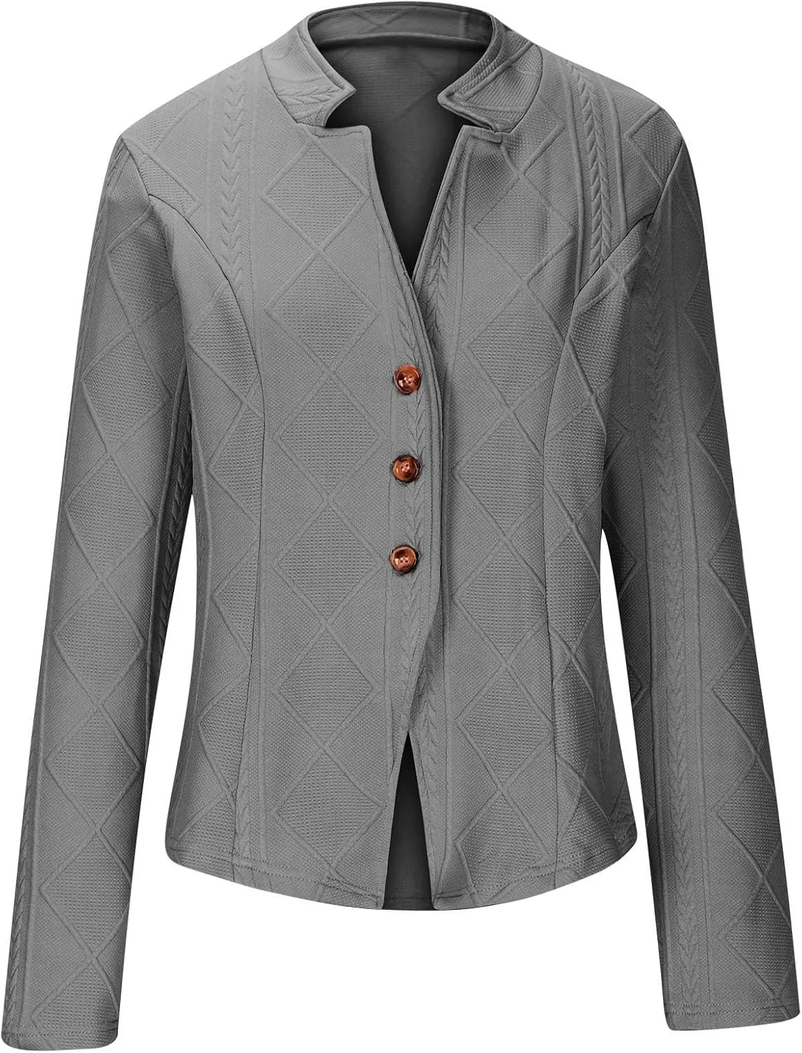 HGps8w Women's Jacquard Cropped Office Jackets, Dressy Stand Collar Business Casual Button Up Elegant Outerwear Coats