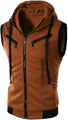 Hoodie Tank Top Men's Sleeveless Slim Fit Hoodie Vest Zipper Drawstring Gilet Jacket Bodybuilding Fitness Muscle Cut T Shirt
