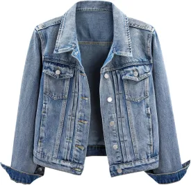 LifeShe Women's Basic Denim Jacket Button DownTrucker Jacket Slim Fit Jean Jacket Coat