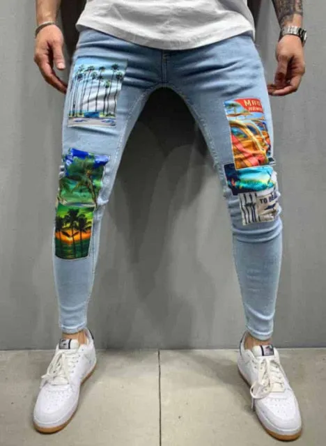 Men Slim Fit Denim Vintage Skinny Jeans