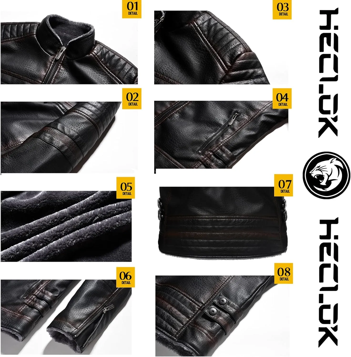 Men's Lamb Wool Bomber Coat Faux Leather Sherpa Fleece Lined Jackets Heavyweight Suede Warm Winter Biker Coat