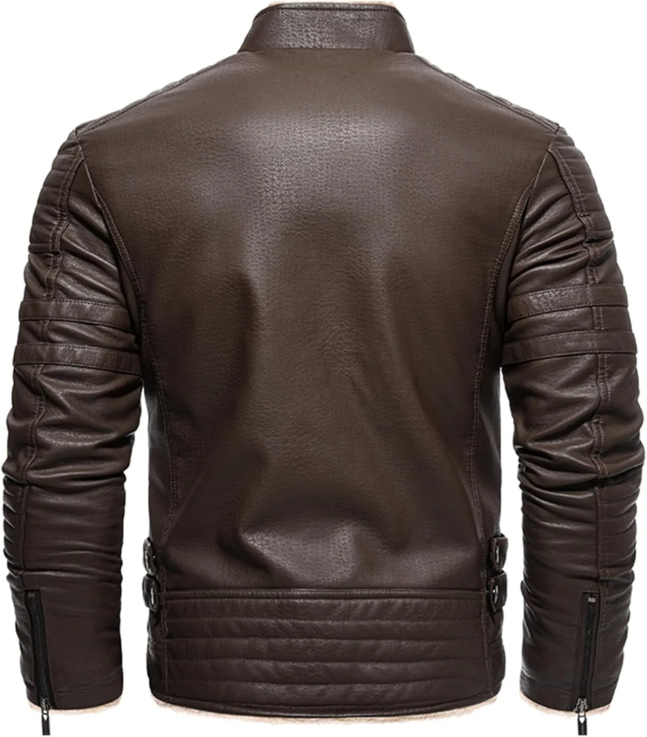 Men's Lamb Wool Bomber Coat Faux Leather Sherpa Fleece Lined Jackets Heavyweight Suede Warm Winter Biker Coat
