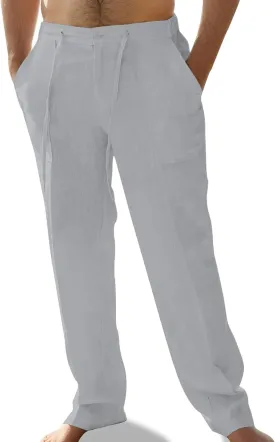 Mens Linen Pants Elastic Waist Summer Pants Relaxed Fit Lightweight Yoga Beach Casual Pants with Pockets