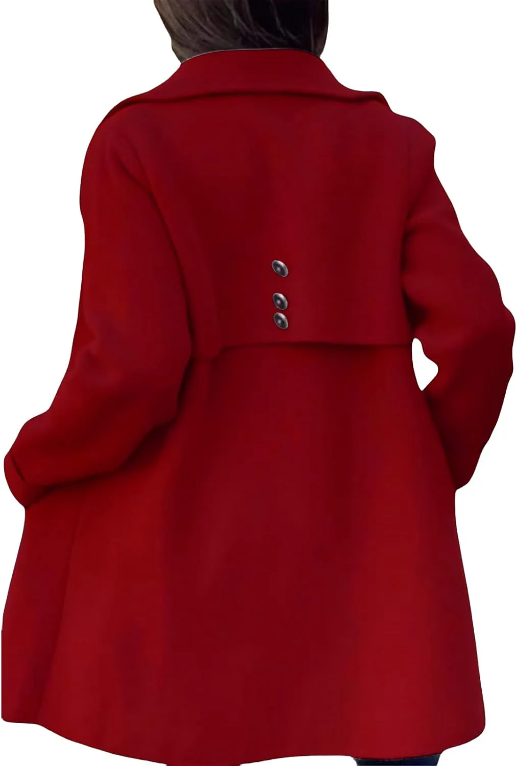 Mmoneyake Womens Pea Coat Elegant Single Breasted Trench Coat Classic Wool Blend Overcoat Warm Winter Dress Coat Plus Size
