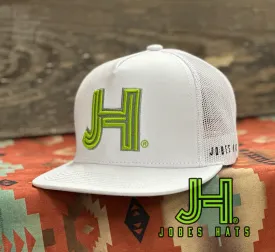 NEW 2023 Jobes Trucker Cap - All White 3D Neon Green/Charcoal outline