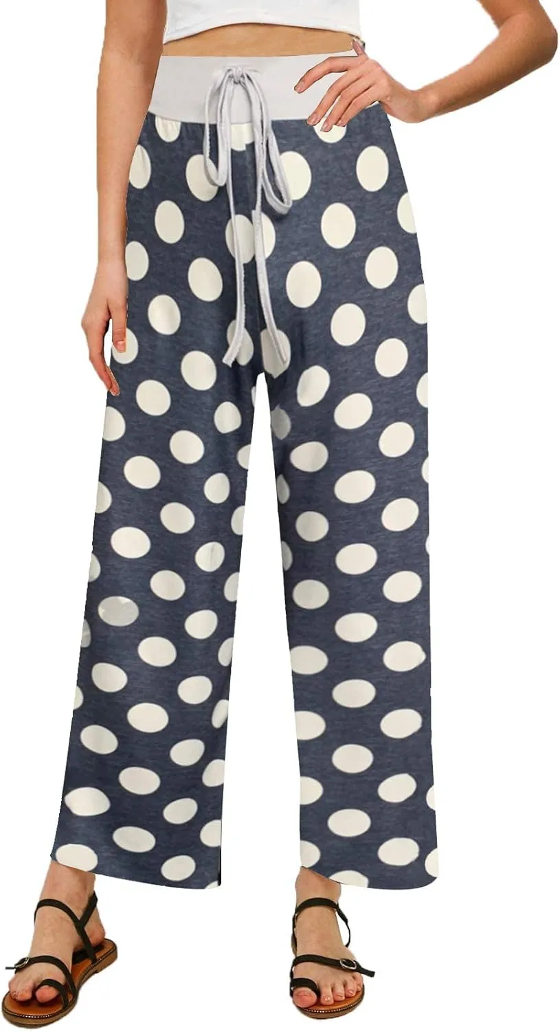 NEWCOSPLAY Women's Comfy Pajama Pants Casual Drawstring Palazzo Lounge Wide Leg Pants