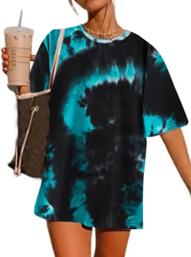 Remidoo Women's Casual Crewneck Short Sleeve Tie Dye Oversized T Shirt Graphic Tee Top