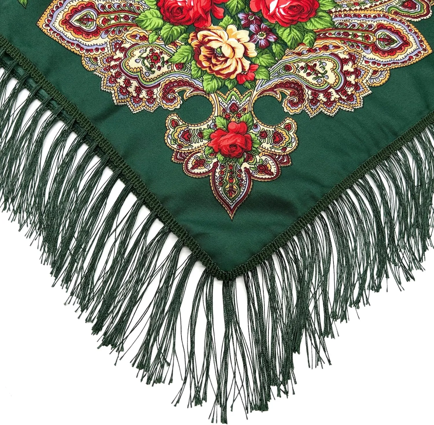 Russian Style Muffler Warm Scarf with Tassel Women's Traditional Scarf Wrap Shawl Fringes Printing Cape