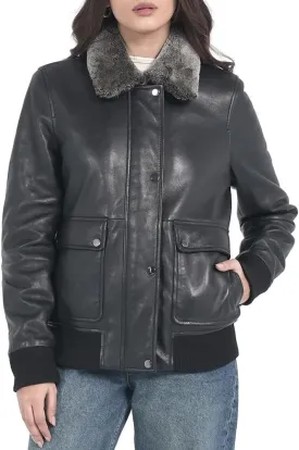 STREGA Womens leather jacket Lambskin Bomber Jacket-detachable snow top faux fur collar Black Leather jacket women. STREGA Womens leather jacket Lambskin Bomber Jacket-detachable snow top faux fur collar Black Leather jacket women.