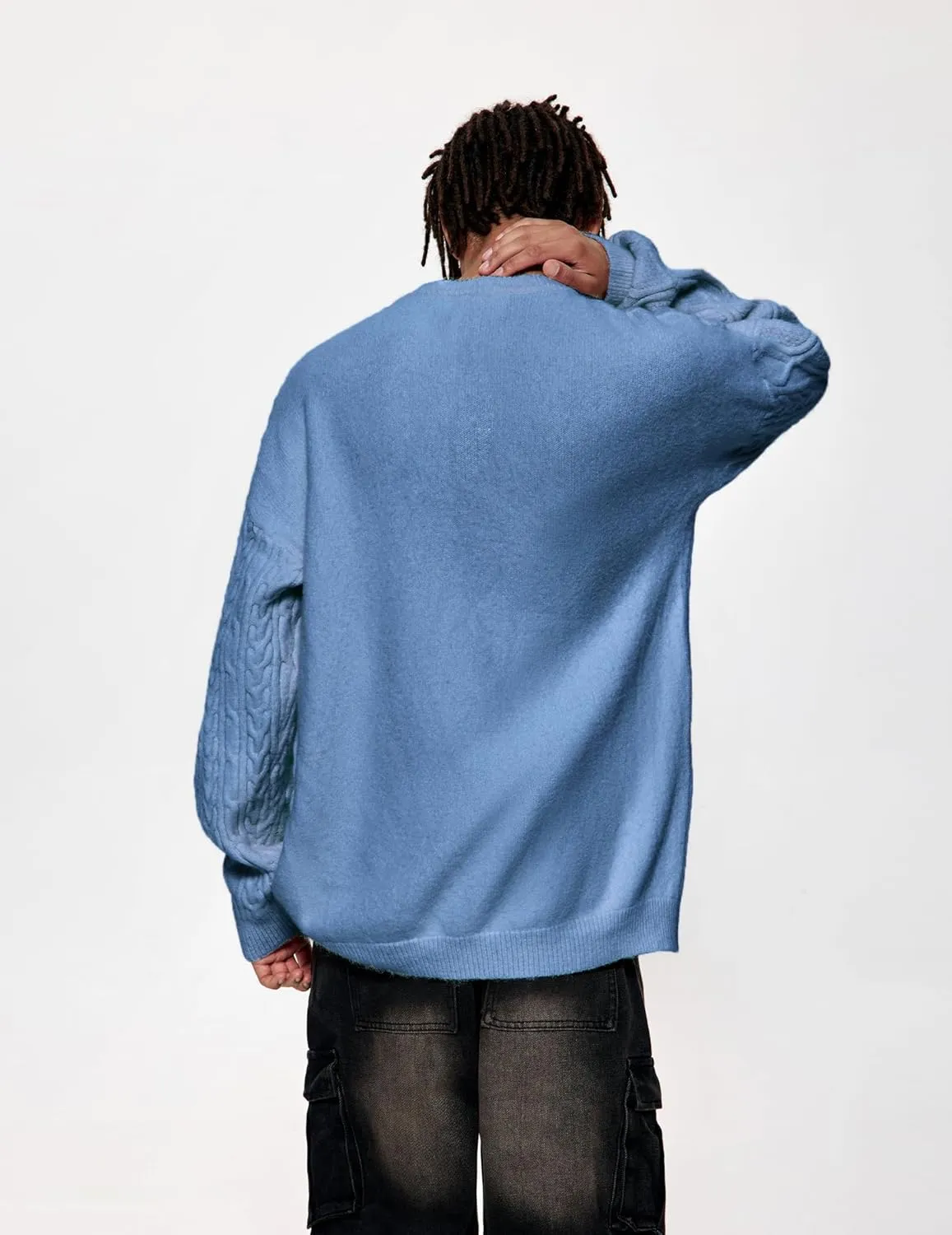 Vamtac Oversized Cable Knit Sweaters Long Sleeve Knitted Casual Pullover Solid Vintage Unisex Crewneck Loose Top