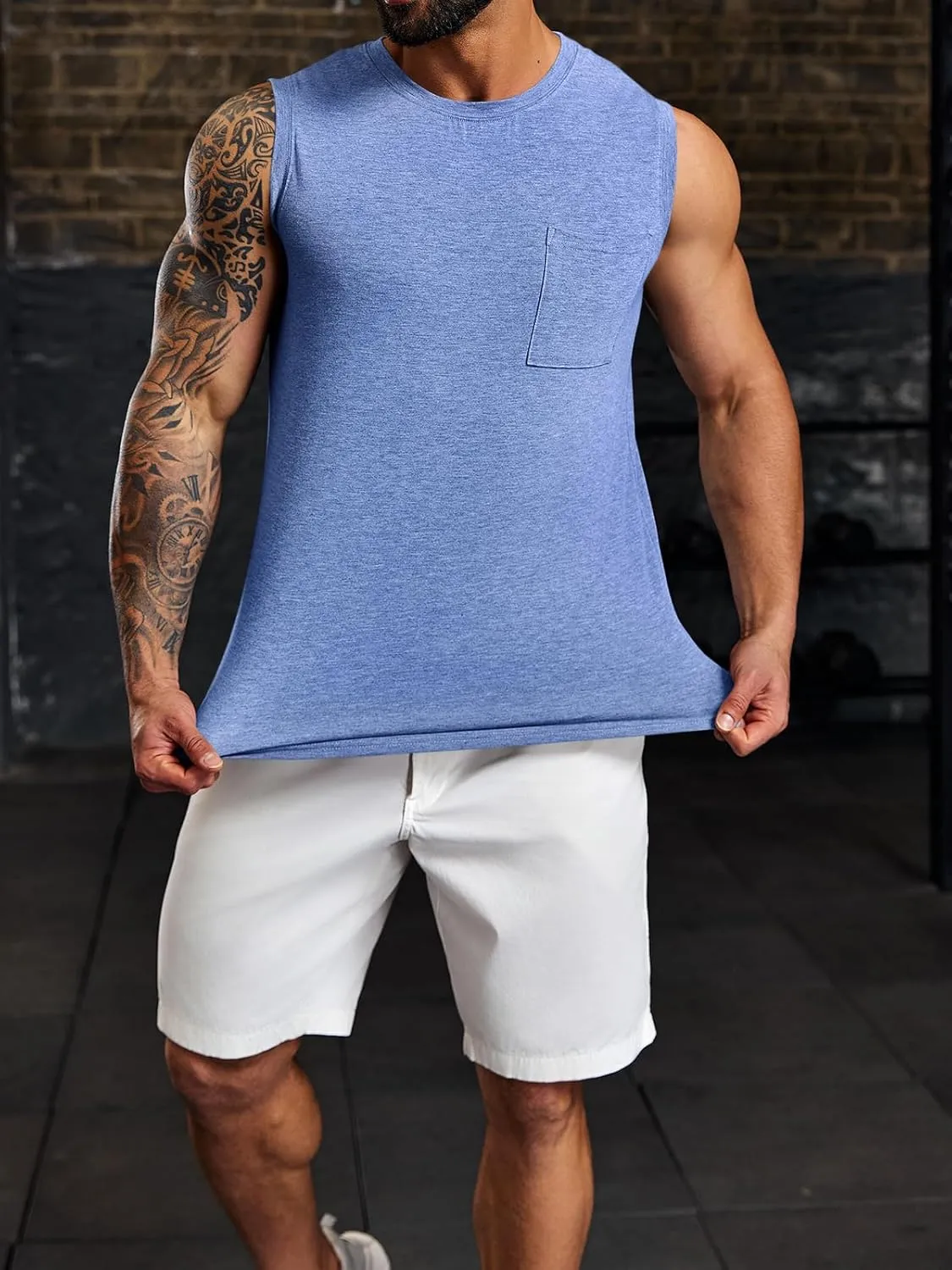 Wihion Men's Sleeveless Gym Tank Tops with Pocket Workout Bodybuilding Muscle T Shirts