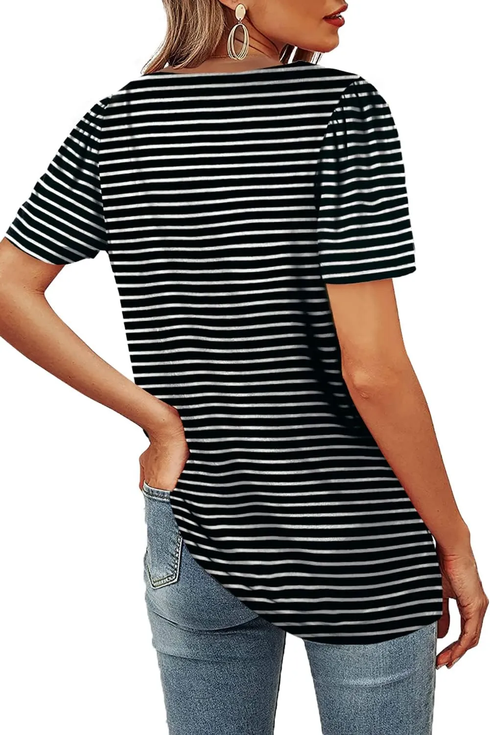 WIHOLL Womens Summer Tops Casual Square Neck Puff Short Sleeve T Shirts