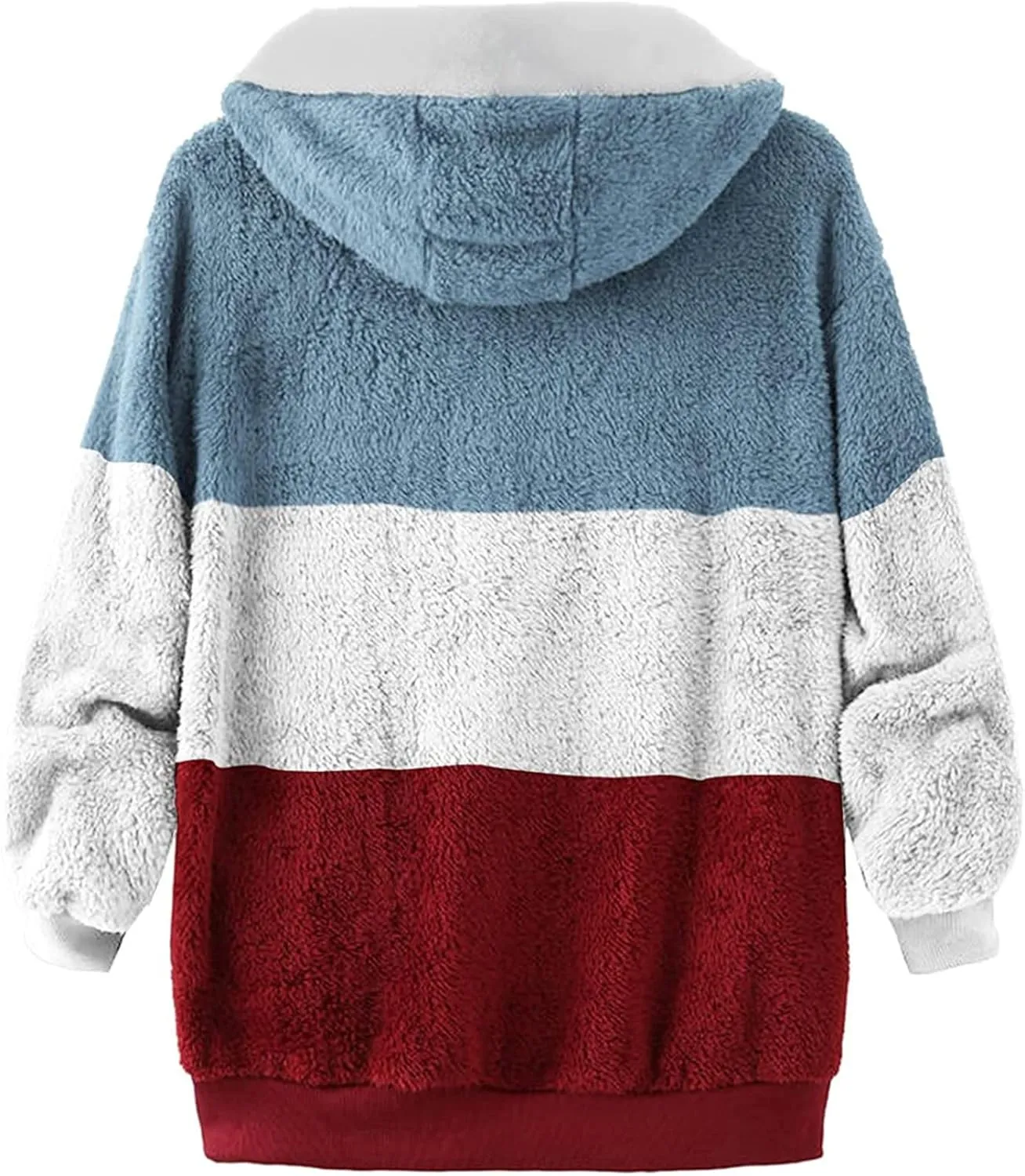 Winter Coats For Women Fuzzy Fleece Jacket Hooded Color Block Patchwork Cardigan Coat Outerwear With Pocket S-5XL
