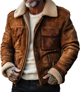 Winter Jacket for Men Warm Fleece Lined Sherpa Jacket Vintage Business Casual Bomber Jacket Coats