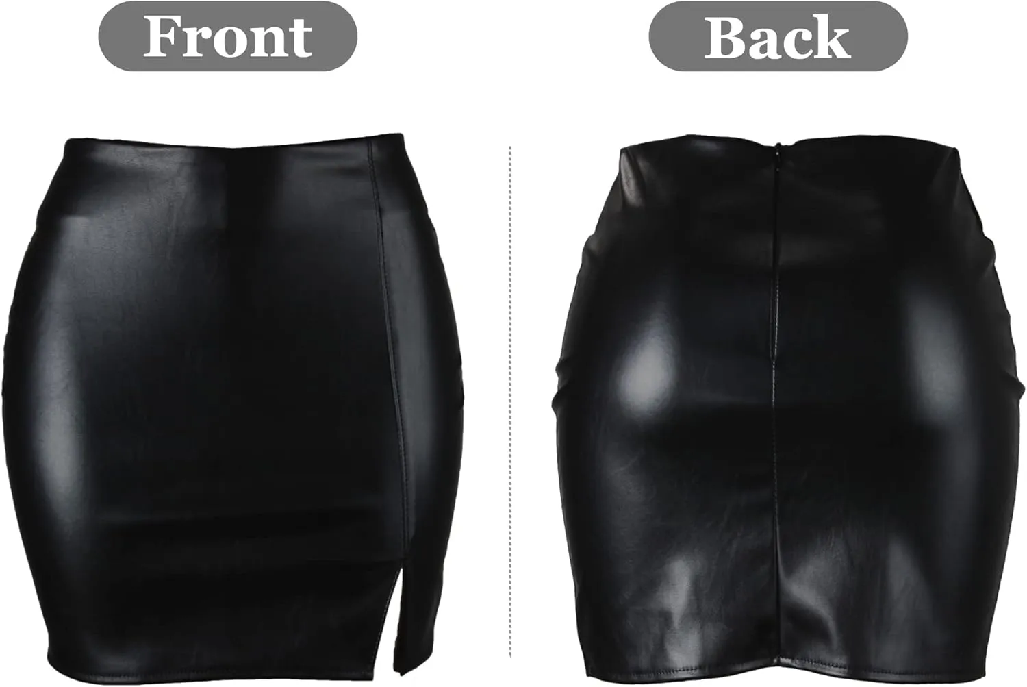 Women??s High Waist Short Skirts Pu Leather Bodycon Mini Skirts Sexy Split Hem Mini Pencil Skirts for Club