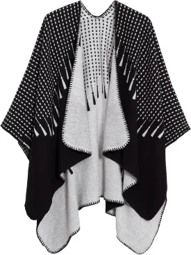 Womens Retro Warm Shawls Poncho Cape Floral Printed Open Front Cardigans Sweater
