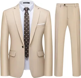 WULFUL Men's 2 Piece Slim Fit Suit Set One Button Blazer Jacket Pants Tuxedo Set for Party, Wedding and Business