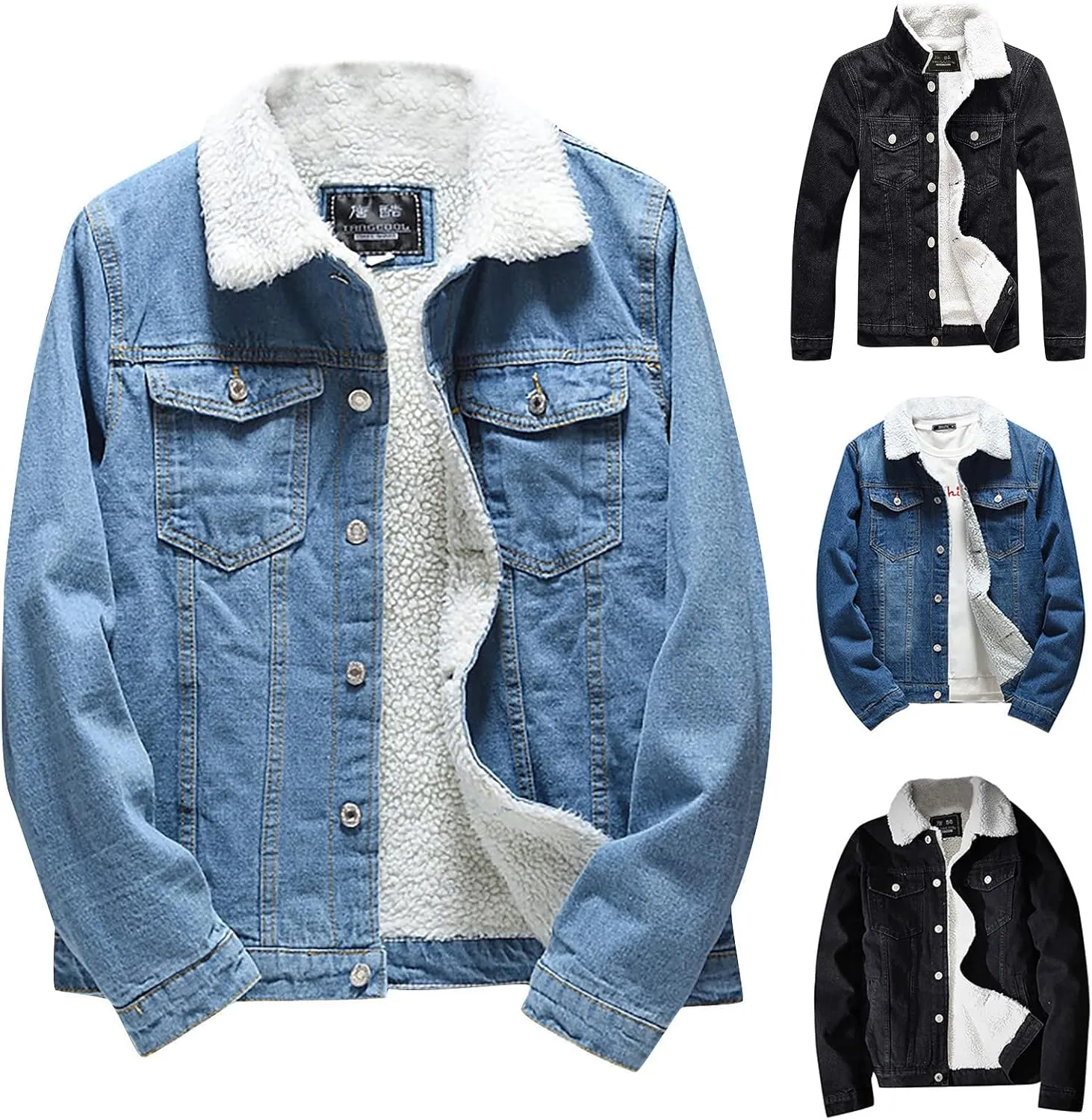 XIAXOGOOL Men's Sherpa Fleece Lined Denim Jacket Warm Winter Trucker Jacket Lapel Thicken Coat Cowboy Jean Jacket Outerwear