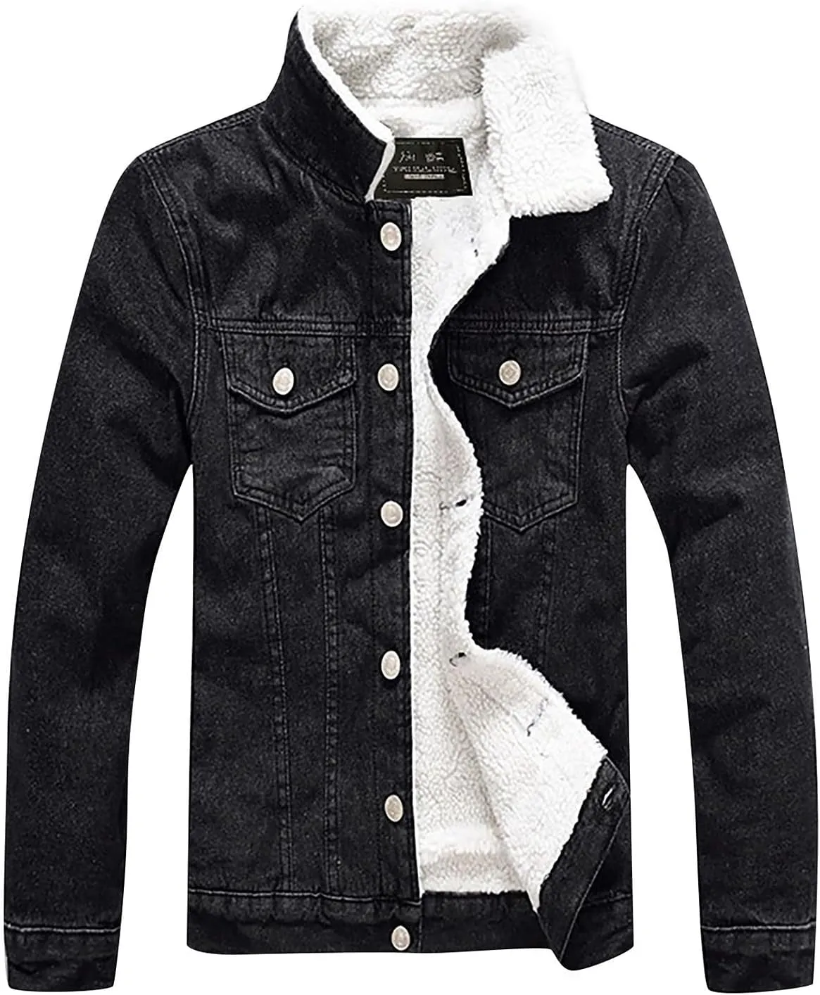 XIAXOGOOL Men's Sherpa Fleece Lined Denim Jacket Warm Winter Trucker Jacket Lapel Thicken Coat Cowboy Jean Jacket Outerwear