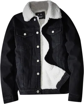 XIAXOGOOL Men's Sherpa Fleece Lined Denim Jacket Warm Winter Trucker Jacket Lapel Thicken Coat Cowboy Jean Jacket Outerwear
