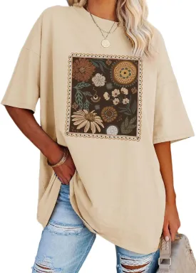 YEXIPO Women's Oversized T Shirts Summer Short Sleeve Loose Fit Casual Crewneck Plain Tunic Tops