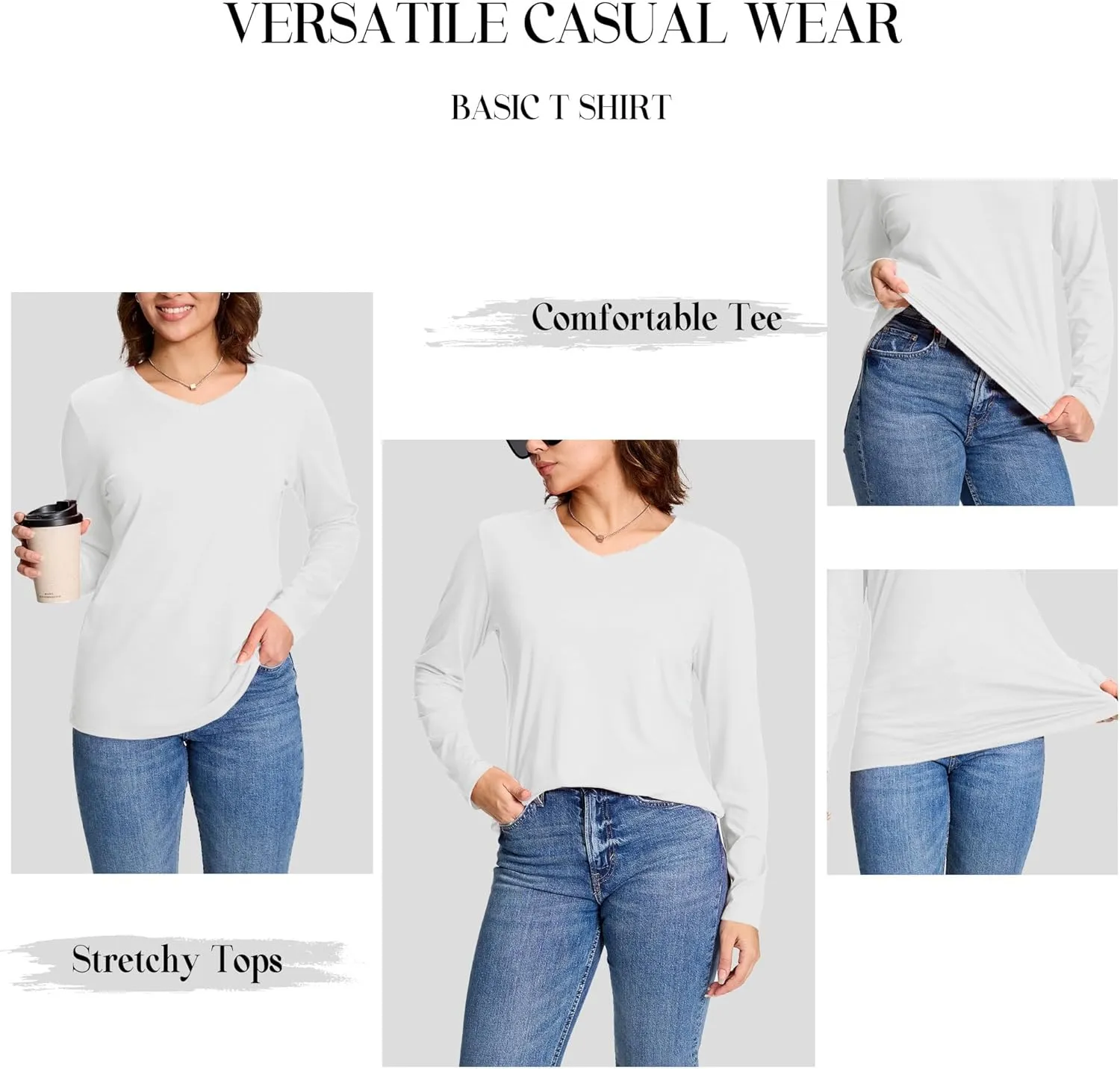 YUCOLEN Womens Long Sleeve T Shirts V Neck Cotton Basic Tees Soft Casual Fall Tops for Women 2025