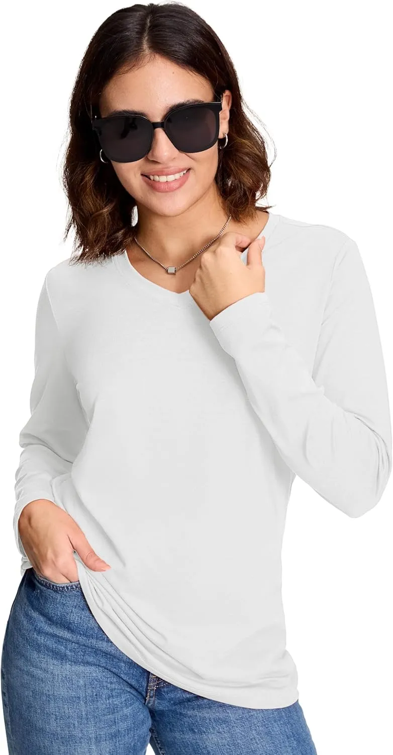 YUCOLEN Womens Long Sleeve T Shirts V Neck Cotton Basic Tees Soft Casual Fall Tops for Women 2025